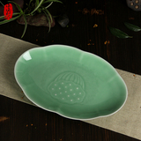 正品青瓷 陶瓷创意菜盘 12英寸蒸鱼盘子 中式餐具套装 微波炉可用