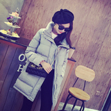 2015冬装新款韩版气质简约中长款显瘦带帽纯色羽绒棉衣棉服外套女