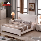 全实木床榆木床双人床婚床现代简约中式大床白色开放漆1.5米1.8米