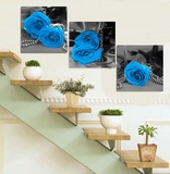 现代客厅居家装饰画卧室床头挂画走廊墙画沙发后三联无框画蓝玫瑰