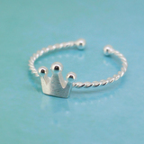 日韩简约姐妹礼物配饰品 s925纯银创意气质皇冠开口食指戒指环女