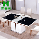 小户型储物可伸缩餐桌简约现代钢化玻璃桌饭桌折叠餐桌椅组合6人