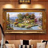 恒美手绘油画高档托马斯风景JM3幸福一家欧式别墅客厅餐厅装饰画