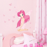 卡通粉色女孩墙贴儿童房贴纸温馨卧室电视背景墙装饰画可移除墙纸
