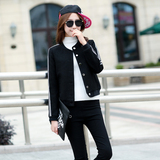 2015冬新款韩版女时尚百搭潮流个性气质修身黑色棒球服帅气短外套