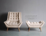 简约现代实木软包布艺单人沙发 小户型阳台卧室休闲躺椅脚凳组合