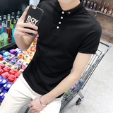 夏季糖果色衬衫领polo衫短袖男装时尚韩版修身纯色休闲半袖T恤潮