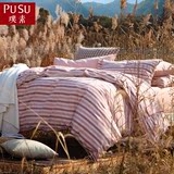 水洗棉四件套冬全棉加厚保暖4件套条纹男床上用品1.8米被套床笠款