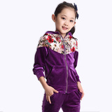春秋2015新款中大女童运动套装长袖韩版金丝绒休闲儿童卫衣两件套
