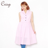 Crisp 日系少女装修身显瘦格子连衣裙V领中长裙可爱无袖裙子