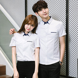 2016夏装新款韩版情侣装短袖白衬衫大码男女学生服务员工作服衬衣