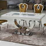 欧式不锈钢大理石餐桌椅组合现代简约中小户型钢化玻璃长方形餐台
