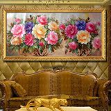 花开富贵牡丹中式油画纯手绘欧式客厅卧室装饰画花卉原创风水横幅