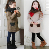 女童2016冬季新款韩版波点口袋加厚 羊羔毛连衣裙卫衣套衣衫
