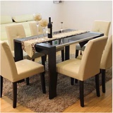 简约现代 钢化玻璃餐桌椅组合4人 大小户型黑橡木纹餐厅饭桌子6人