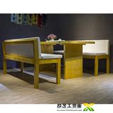 美式复古实木餐饮沙发卡座饭桌餐桌椅组合餐厅长凳子休闲咖啡桌椅