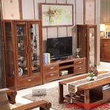 中式橡木实木电视柜酒柜影视地柜茶几客厅套房组合可拉伸缩包安装