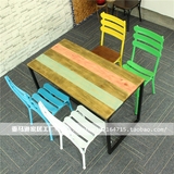 包邮西餐厅餐桌椅组合长方形铁艺复古实木饭桌小户型4人组装桌子