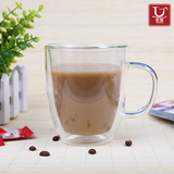 创意果汁杯双层咖啡杯星巴克正品玻璃杯透明耐热带把家用牛奶水杯