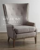 欧式美式新古典实木布艺沙发单人休闲沙发样板房创意设计师老虎椅