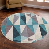 1.5米圆形蓝色菱形格子地毯 现代简约几何地毯现货 沙发客厅地毯
