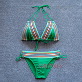 2016波西米亚比基尼性感绑带三点式bikini泳衣女两件套绿色比坚尼