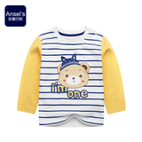 安塞尔斯2016新款秋装儿童装打底衫女宝宝男童卡通条纹长袖T恤