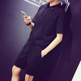 16夏季新品个性条纹短袖衬衫 型男百搭配商务休闲POLO衫日系韩版