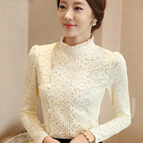 2015冬季加绒蕾丝衫女韩版女装中长款秋冬加厚长袖打底衫高领上衣