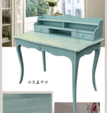 特价法式卡洛琳蓝色微旧梳妆台 美式做旧出口书桌 地中海化妆桌
