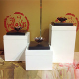 新中式样板房储物盒木质漆器荷花白色复古收纳摆件软装饰首饰品盒