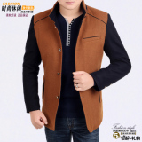 2016春季新款海澜之家韩版立领羊毛呢大衣中年修身男夹克拼色外套