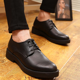 夏季韩版男士皮鞋时尚英伦厚底潮鞋系带休闲黑色正装内增高男鞋子