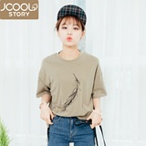 韩国夏装纯棉女士宽松短袖T恤女韩版半袖开叉前短后长中长款上衣