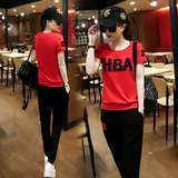 正品牌女装2016夏季新款大码显瘦短袖两件套韩版时尚休闲运动套装