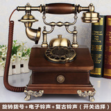 仿古电话机欧式复古老式实木田园新款旋转拨号客厅家用电话座机