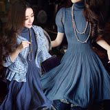 韩国正品16高领弹力修身显瘦针织大摆时尚羊毛针织修身公主连衣裙