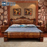 蓝宁儿水曲柳实木床欧式床1.8双人床现代简约实木雕花床奢华婚床