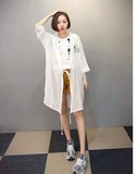 2015夏季新款女装韩国代购米奇图案中长款大码宽松纯棉衬衫防晒衣