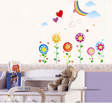 包邮可爱彩虹卡通向日葵贴纸可移除宝宝儿童房幼儿园装饰墙贴画