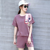 2016时尚印花圆领短袖T恤短裤两件套跑步休闲运动套装女夏韩版潮