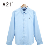 A21青年男士长袖衬衫 修身休闲衬衣时尚寸衫男装纯色伴郎衬衫