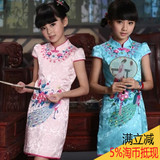 女童连衣裙夏季 中国民族风中大童短袖旗袍唐装  儿童古筝演出服