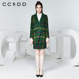 CCDD2016秋装新款专柜正品女时尚韩版格子大衣 保暖修身毛呢外套
