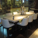 进口天然白洞石餐桌椅黑檀木大理石高档别墅米洛餐台椅子KM-024E