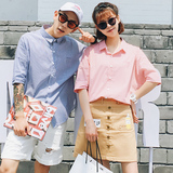 情侣装衬衫夏 短袖2016韩版夏季男女宽松五分袖衬衣班服学生上衣