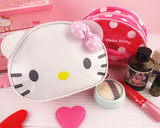 新款hello kitty化妆包凯蒂猫透明波点收纳包立体彩妆袋手拿包包