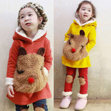 新款2015韩版新款女童装秋冬装秋季运动休闲儿童套装加厚卫衣套装