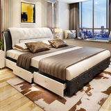 皮床1.8米双人床 简约现代软体床 小户型皮艺床储物床高箱真皮床