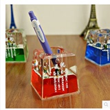 创意笔筒四方入油水晶新奇特时尚玻璃工艺品同学朋友创意礼品礼物
